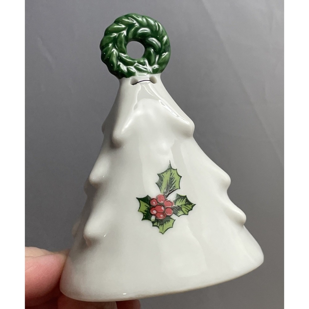 Lefton Christmas Ornament Set Of 3 Bell Holly #457 Vintage 3.5" Porcelain Japan - Picture 5 of 11